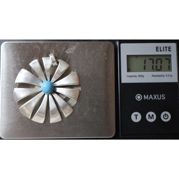 Retired James Avery 925 Large Sunburst Pendant With Turquoise 17.07G / 1.9in - Picture 5 of 5